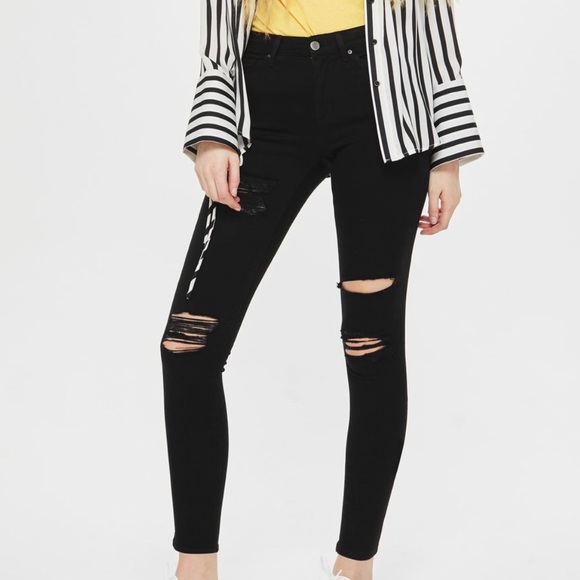 Topshop Denim - Topshop Black Super Rip Leigh Jeans